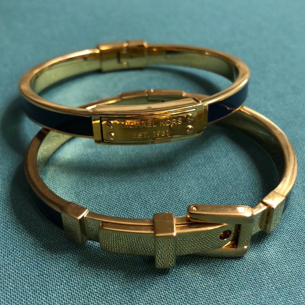 Michael Kors Navy Enamel Gold Tone Belt Bracelets